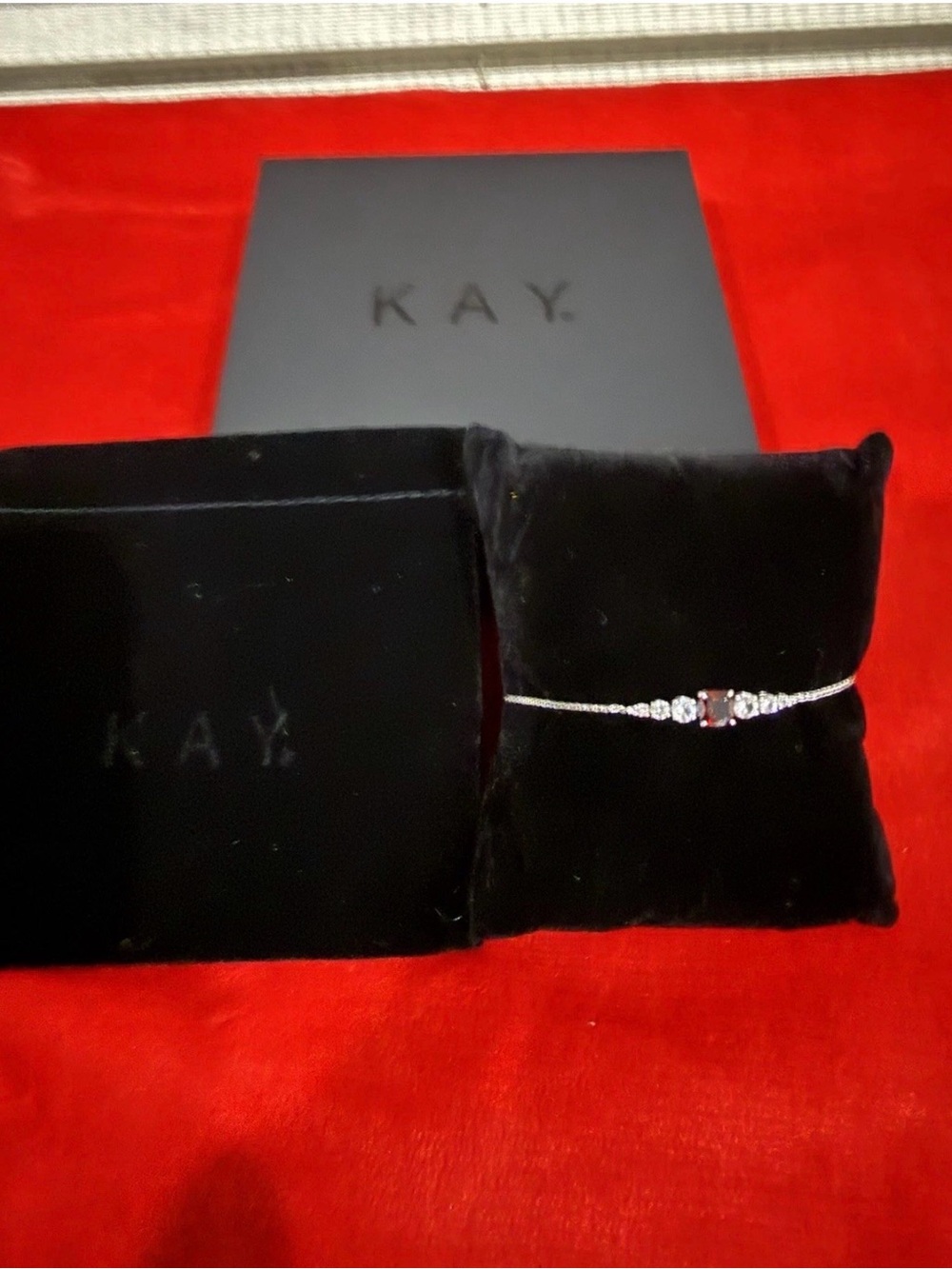 Kay Jewelers Sterling Silver Bracelet with Garnet Stone and Sapphire  Accents